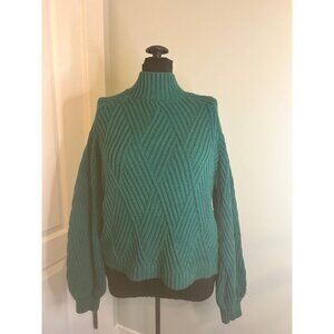 Pink Lily Womens S Teal Chevron‎ Pattern Mock Neck Cable Knit Sweater